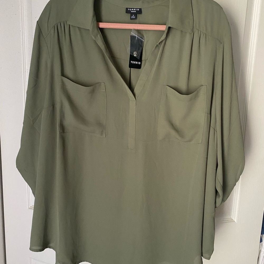 Torrid Sage Green Blouse with Pockets